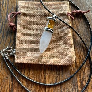 Clear Quartz Bullet Pendant Mens Crystal Necklace Genuine Clear Quartz Necklace